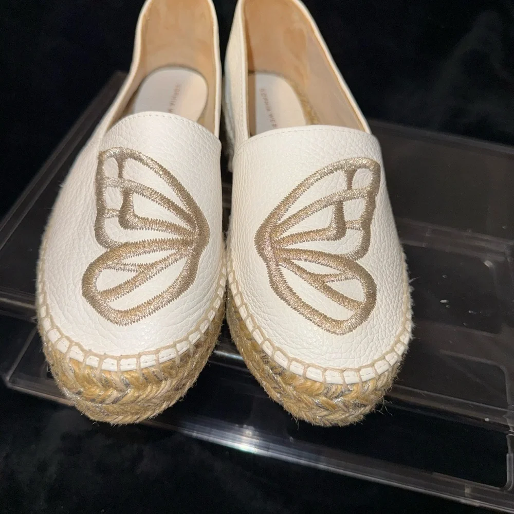 Sophia Webster White and Tan Espadrilles with Butterfly Design